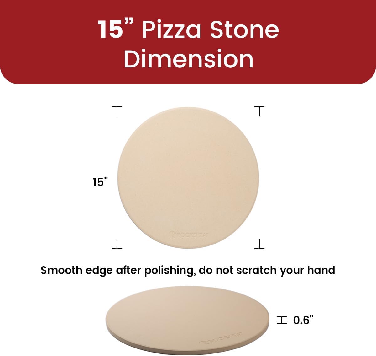 K ROCKSHEAT 15 Inch Round Pizza Stone for Oven Grill BBQ, Cordierite Large Pizza Grilling Stone, Durable Bread Baking Stone 15"