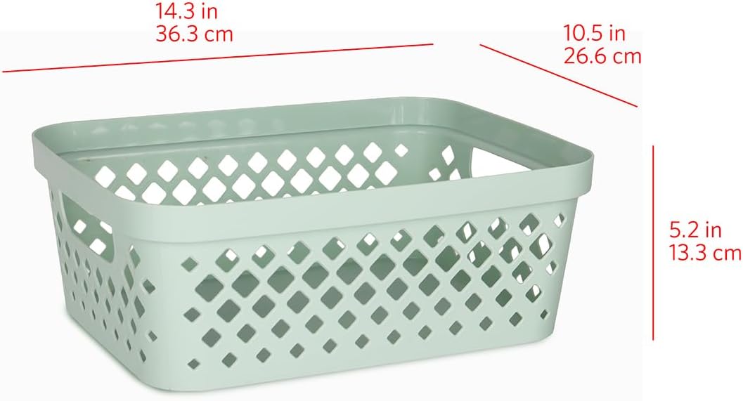 Glad Plastic Storage Basket Set, Value Pack of 6 | Open Storage Bins for Shelves, Bathroom, Pantry, Closet | Nesting Organizer Boxes with Handles, 2 Gallon, Sage