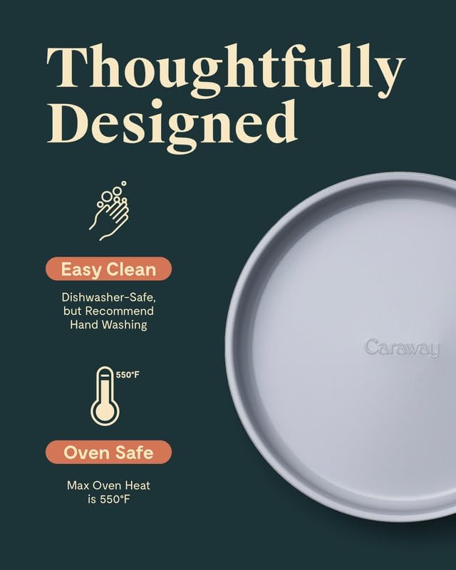 Caraway Non-Stick Ceramic 9” Circle Pan - Naturally Slick Ceramic Coating - Non-Toxic, PTFE & PFOA Free - Perfect for Birthday Cakes, Tartes, & More - Slate