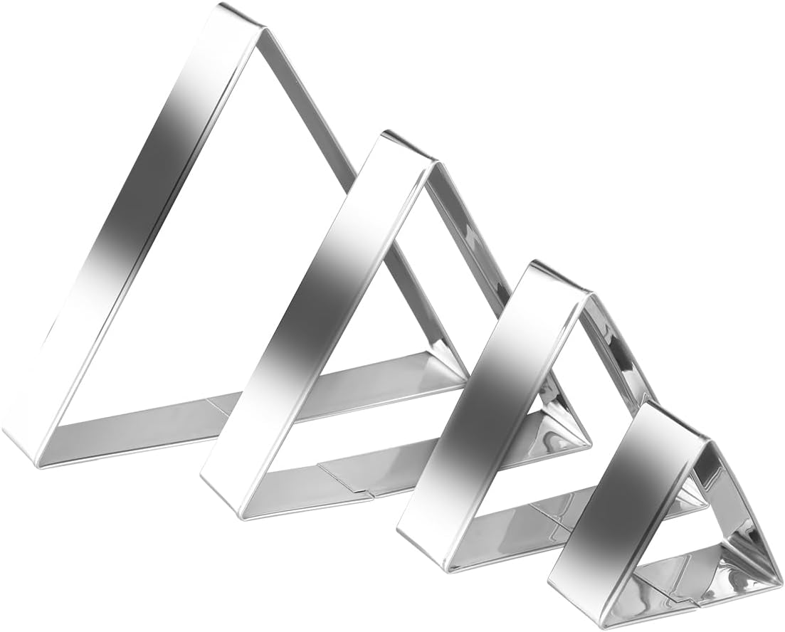 Equilateral Triangle Cookie Cutter Set Large Stainless Steel Geometric Frame Plaque Cookie Cutters Shapes Molds - 1 Inch Depth (4 Sizes)