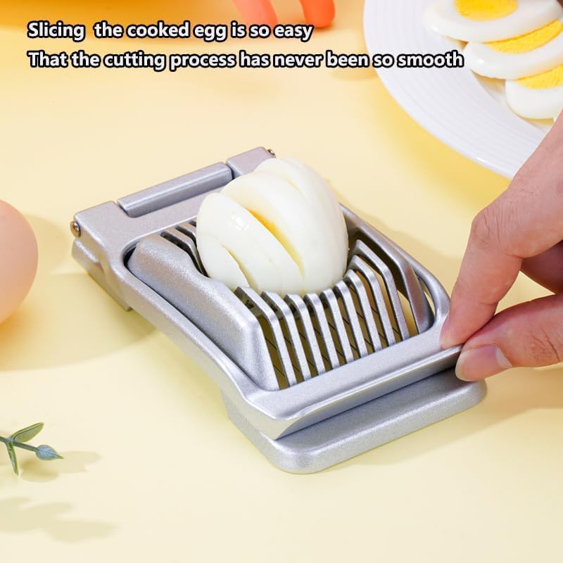 Egg Slicer for Hard Boiled Eggs, Heavy Duty Metal Stainless Steel Aluminum Alloy Egg Cutter for Egg Strawberry Mushroom Hot Dog Soft Fruit Kitchen Tool (Silver)