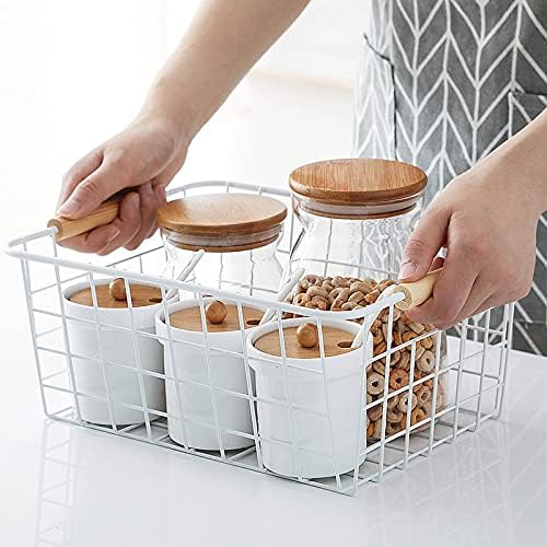 Kitchen Wire Baskets Farmhouse Decor Metal Food Storage Organizer,Household Refrigerator Bin with Built-in Handles for Cabinets, Pantry,Bathroom 4 Packs (white)