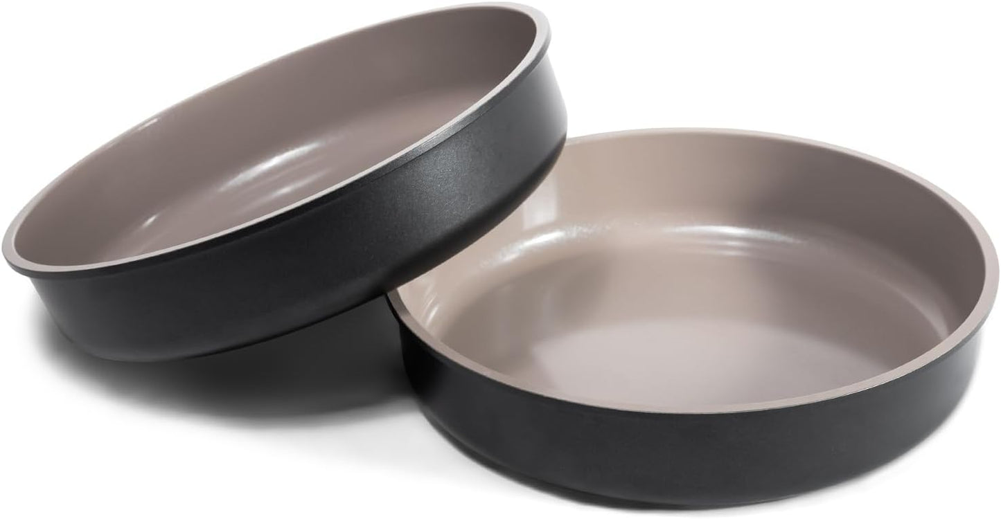 9.5 Inch Round Cake Pan Set of 2,Cast Aluminum Bakeware Ceramic Nonstick Oven and Dishwasher Safe(Black)