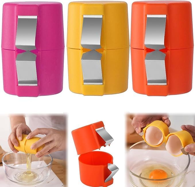 3PCS Egg Shell Opener, Egg Cracker Egg Peeler Egg Separator for Raw Eggs, Hard Boiled Egg Peeler Tool for Cutting Eggs, Eggs Breaker Kitchen Gadgets for Cooking Bakery (Orange&Pink&Yellow)