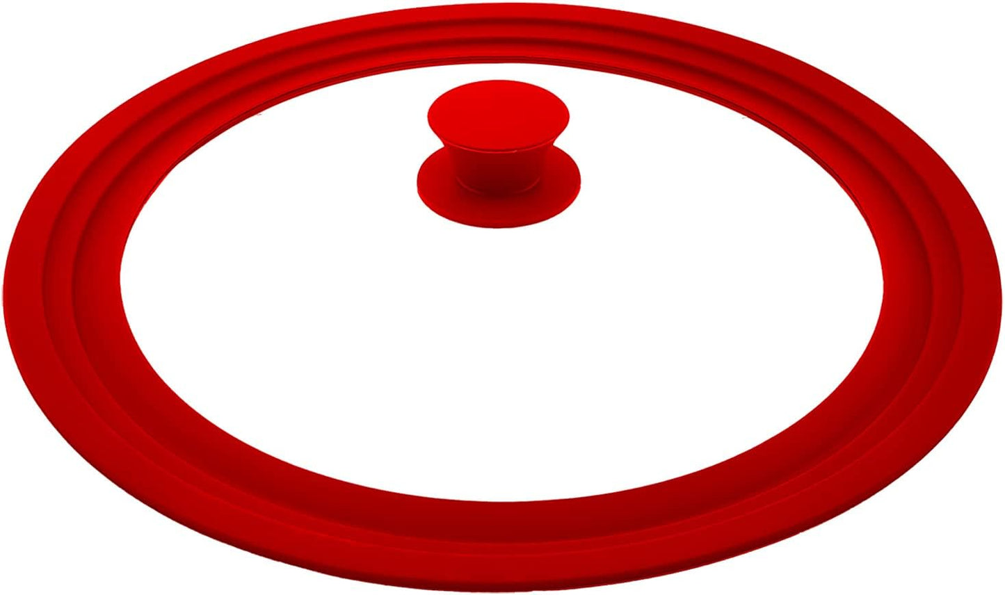 Universal Lid for Pot,Pan,Skillet Fits 6.5",7",8" Cookware Silicon lid Dishwasher Safe, Replacement Lid Vented Tempered Glass with Heat Resistant Silicone Rim By HR Huare Technology, Red,1 Pack
