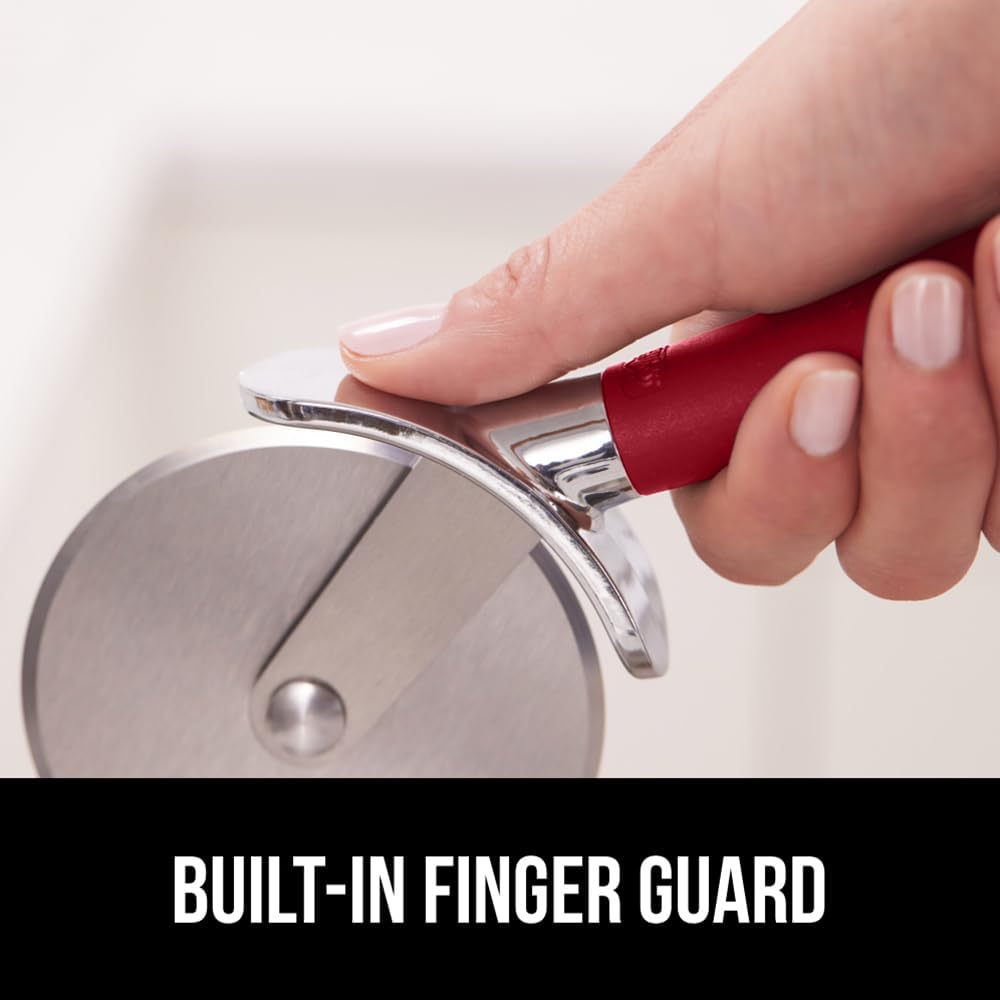 GORILLA GRIP BPA-Free Large Pizza Cutter Wheel, 9 Inch, Sharp Stainless Steel Blade, Slip Resistant Handle with Thumb Guard Protection, Slice Thick or Thin Pizzas, Pie, Pastries in Seconds, Red