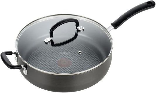 T-fal Ultimate Hard Anodized Non Stick Jumbo Cooker With Lid & Helper Handle 5 Quart, Oven Broiler Safe 400F, Lid Safe 350F, Cookware, Deep Frying Pan, Skillet, Pots and Pans, Dishwasher Safe, Grey