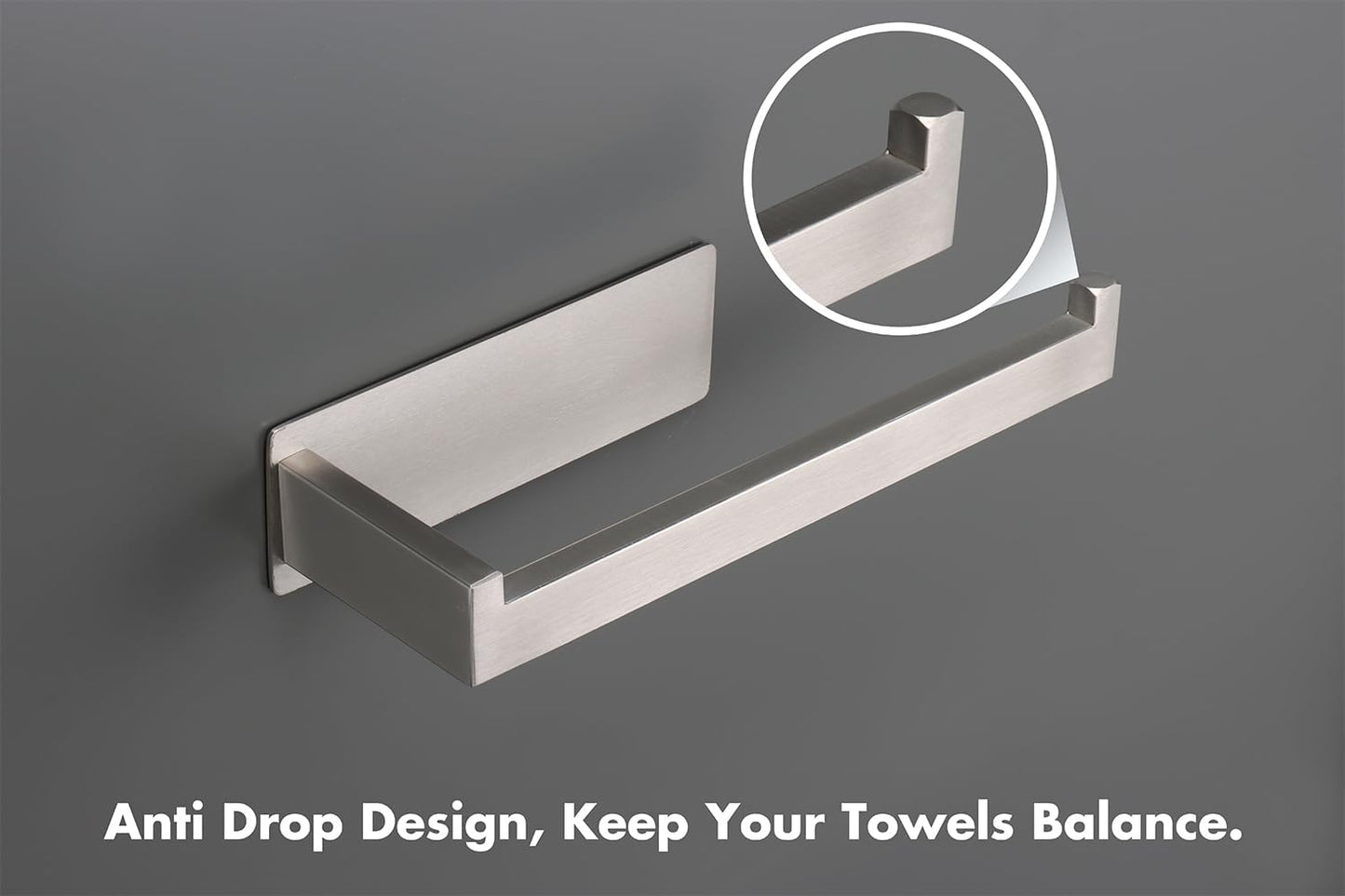 Hand Towel Holder, Strong Self Adhesive Hand Towel Ring, Thicken SUS304 Stainless Steel Hand Towel Bar/Rack, No Drilling Modern Hand Towel Hanger (Brushed Nickel, 2 Pack 9 in)