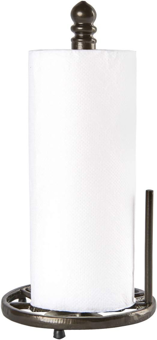 JOGREFUL Paper Towel Holder Stand, Cast Iron Kitchen Paper Towel Countertop Vintage Stand with Weighted-Base, Bathroom Organization for Family Standard Large Size Roll Paper, Gourd Top, Coffee Gold