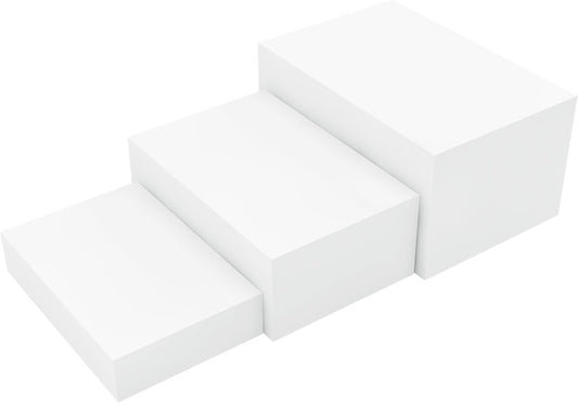 3 Pack White Buffet Food Risers, Step 12” 11”10” Size Acrylic Cube Box Display for Dessert Table Display Set Food Drink Collectibles Jewelry Figures, Display Stands for Retail Vendor Events,5 Side, Rectangle