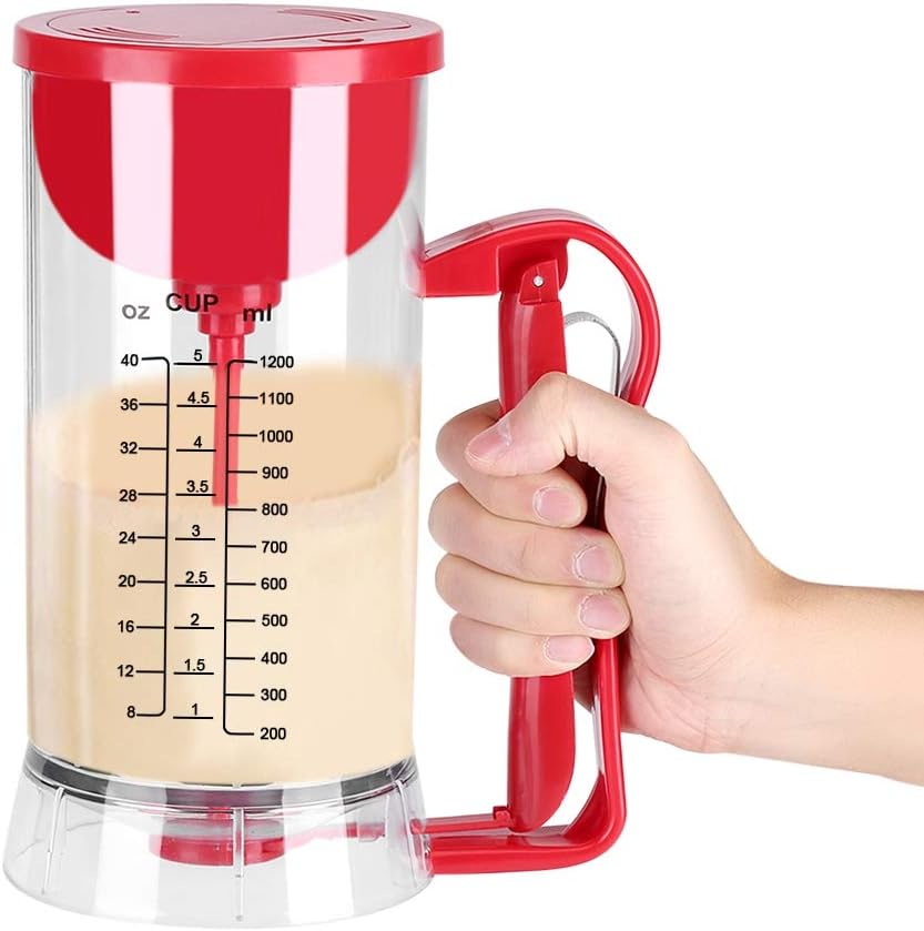40 Oz Pancake Batter Dispenser, Electric Squeeze Bottles for Pancake Batter with Measuring Label, Cake Batter Separator with Batter Mixer for Cupcakes Waffles