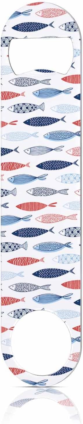 Fish Stainless Steel Bottle Opener Colorful Fishes Swimming Abstract Wildlife Blue Striped White Flat Beer Bottle Opener Keychain for Home Kitchen Bar Restaurant Party Birthday Gift