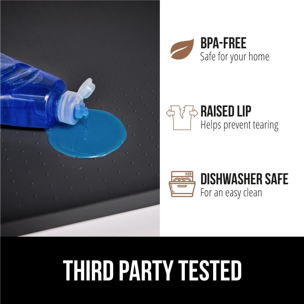 GORILLA GRIP Waterproof Silicone Under Sink Mat with Raised Lip for Kitchen and Bathroom, 28 x 22 in, Cabinet Shelf Liner Stay in Place Mats Dishwasher Safe Drawer Liner, Organizer Tray, Black