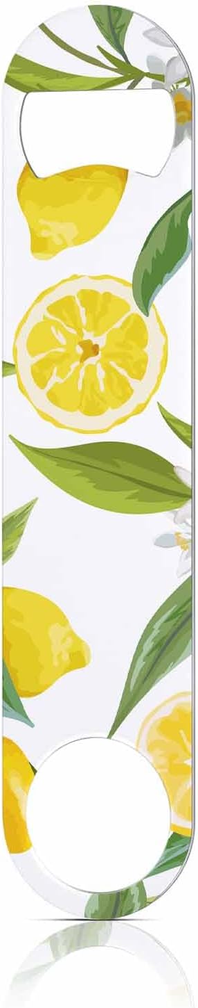 Lemon Stainless Steel Bottle Opener Yellow Fruits with Flowers and Leaves Pattern Flat Beer Bottle Opener Keychain for Home Kitchen Bar Restaurant Party Birthday Gift