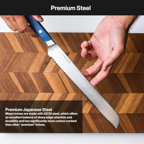 Misen Serrated Bread Knife – High-Carbon Japanese AUS8 Steel – Effortless Slicing of Bread, Pastries, and Fruits – Razor-Sharp Edge and Durable Blade with Ergonomic Handle - 10", Red