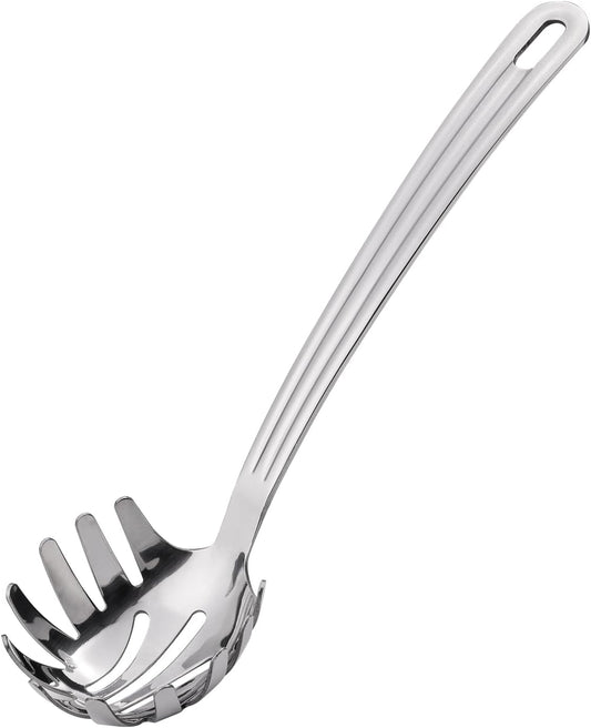 Stainless Steel 9.06 inch Spaghetti Server Spoon with Teeth - Pasta Fork Pasta Server Noodle Spoon Heavy Duty Cooking Utensils Classic Dishwasher Safe
