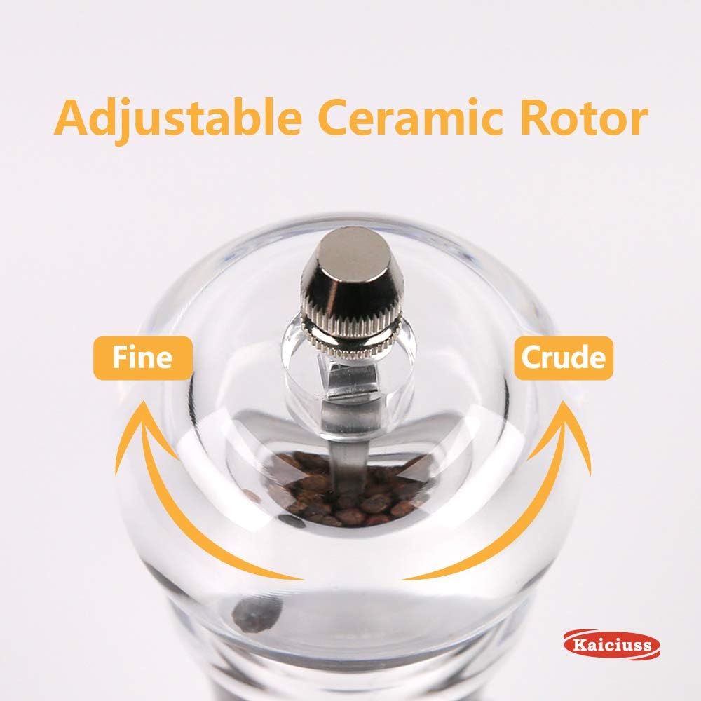 salt and pepper grinder mill set refillable large,the best transparent acrylic grinders for whole peppercorn and himalayan salt