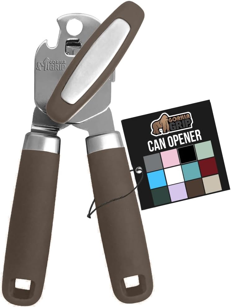 GORILLA GRIP Heavy Duty Stainless Steel Smooth Edge Manual Can Opener and Bottle Openers, Soft Comfortable Handle, Oversized Handheld Turn Knob, US Designed Multifunctional Kitchen Tool, Coffee