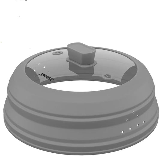 Microwave Splatter Cover, Vented Silicone and Glass Cover Splatter Guard Lid, Food Collapsible Plate Cover Lid with Easy Grip Handle. (Gray, 9 inch)