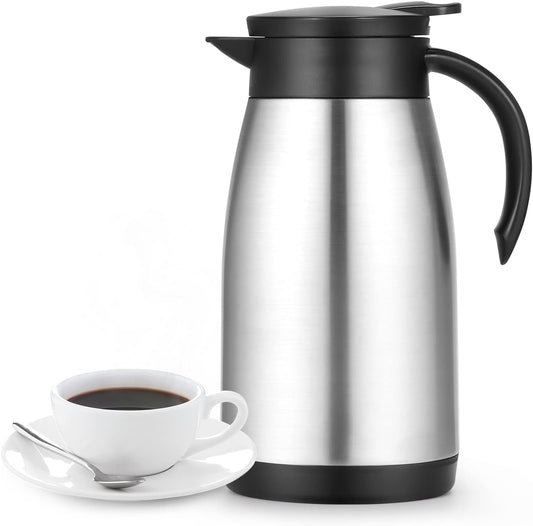 34 Oz Thermal Carafe, Insulated Stainless Steel Coffee Carafes for Keeping Hot Coffee & Tea for 12 hrs and Cold for 24 hrs, 1L/Silver