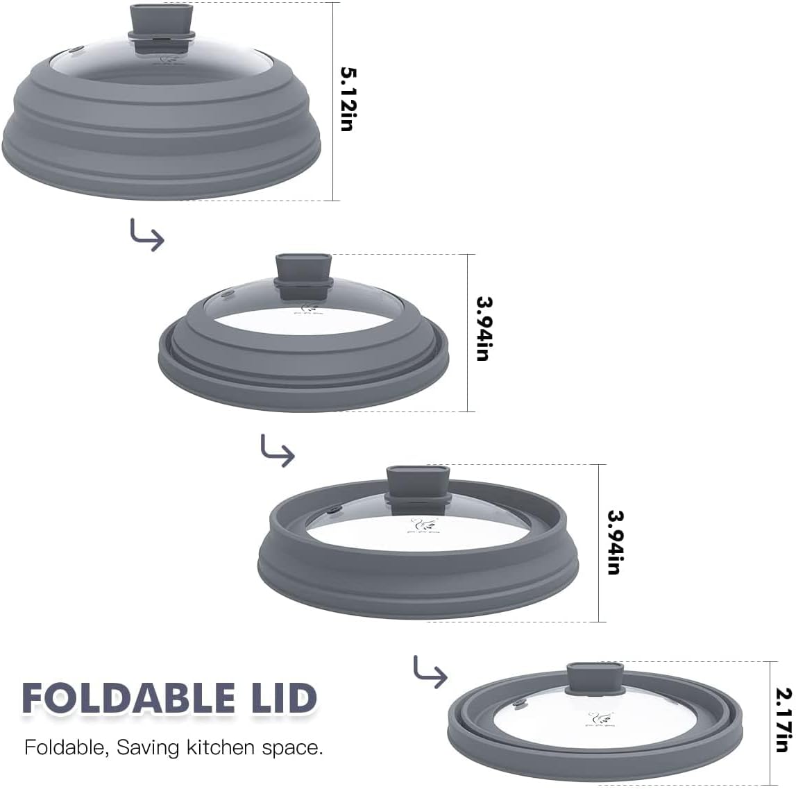 Microwave Splatter Cover Glass Splatter Guard Lid with Collapsible Silicone for Food Pot Plate Cover 11.8 inch Light Grey