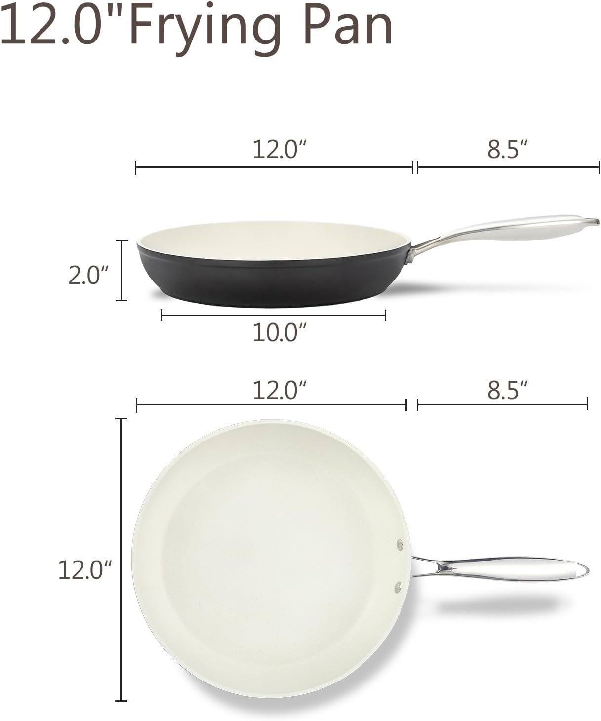 UCC LIFE Nonstick Frying Pan Skillet, wok pan, Stainless Steel Handle, PFOA Free Compatible with All kitchen Stovetops (12 Inch White)