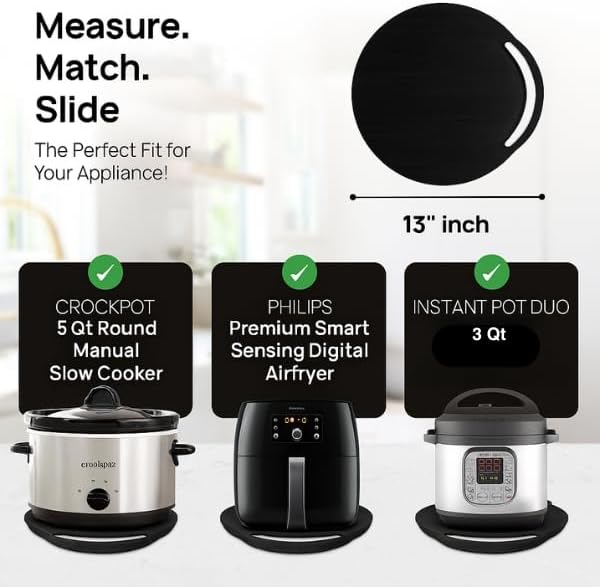 Ibyx Elegant Round Sliding Tray for Your Pressure Cooker, Air Fryer & Heavy Kitchen Appliances - Sturdy, Slides Easily from Under The Cabinet (Black, 13”)