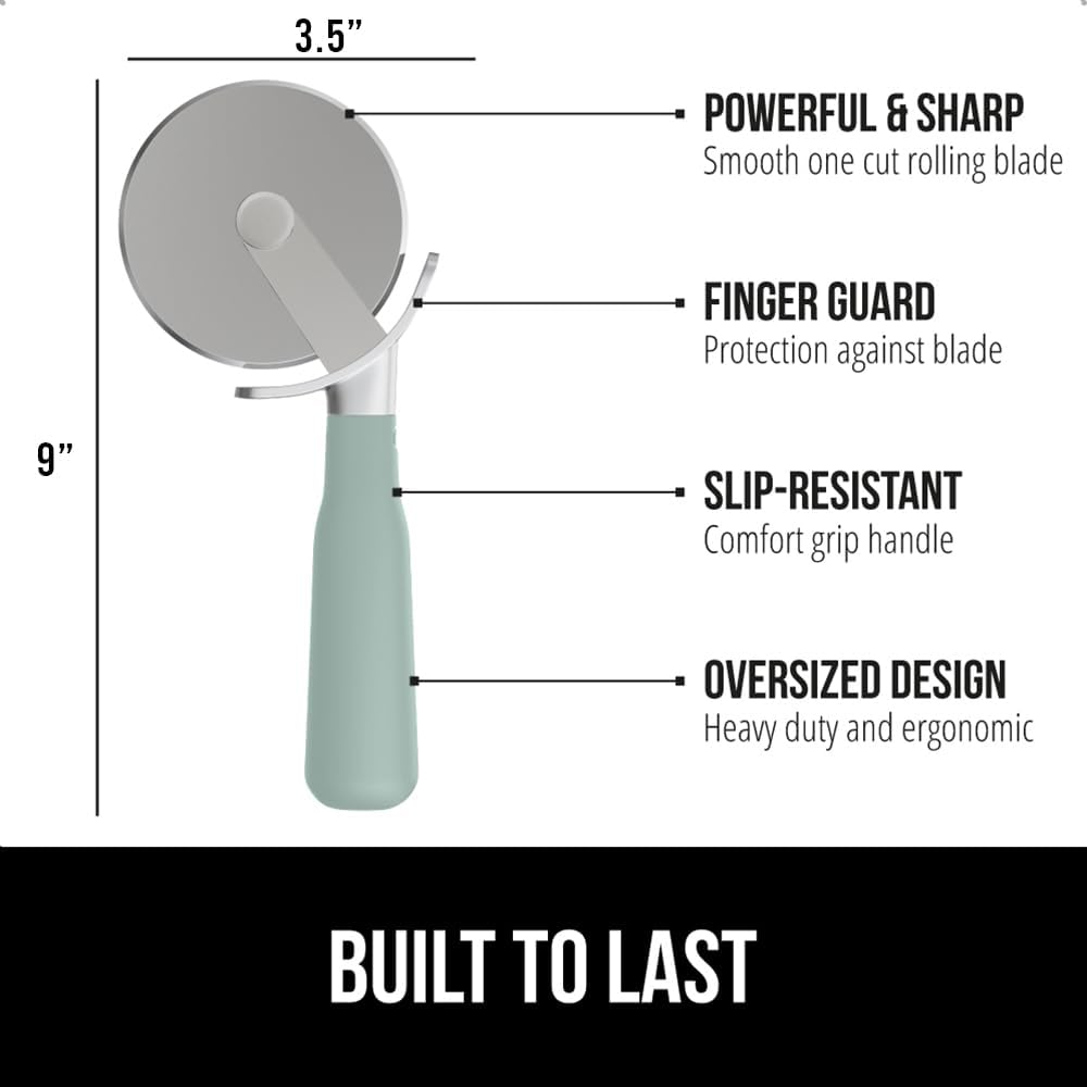 GORILLA GRIP BPA-Free Large Pizza Cutter Wheel, 9 Inch, Sharp Stainless Steel Blade, Slip Resistant Handle with Thumb Guard Protection, Slice Thick or Thin Pizzas, Pie, Pastries in Seconds, Mint