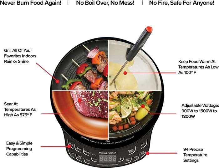 Nuwave Flex Precision Induction Cooktop, 10.25” Shatter-Proof Ceramic Glass, 6.5” Heating Coil, 45 Temps 100°F to 500°F, 4Qt Induction-Ready Healthy Ceramic Non-Stick Everyday Pan with Lid Included