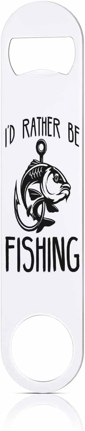 Fish Stainless Steel Bottle Opener I'D Rather Be Fishings Lettering Flat Beer Bottle Opener Keychain for Home Kitchen Bar Restaurant Party Birthday Gift
