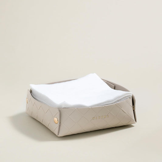 OLETHA Napkin Holder for Luncheon Napkins - Aesthetic Desk Decor for Kitchen & Dining Table - Woven Textured, Beige