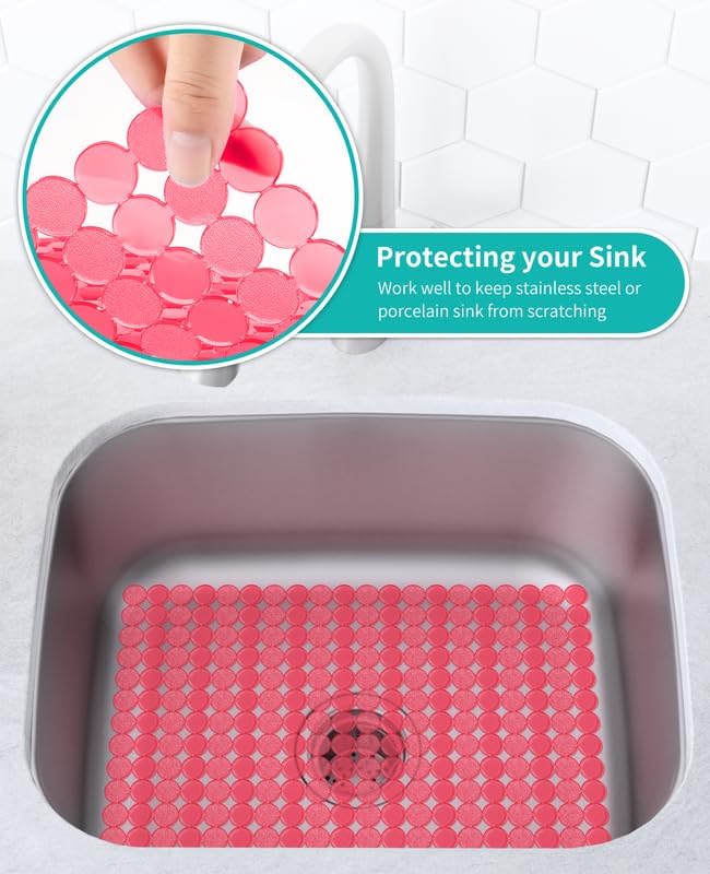 Bligli 2-Pack Kitchen Sink Mat: PVC Eco-Friendly Adjustable Sink Protector | Sink liner Pad | Dish Drying Mats, Easy to Clean & DIY Cut | 15.7 x 11.8 inch (Red)