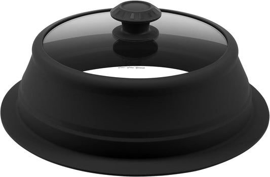 Collapsible Microwave Splatter Lid with Vented Tempered Glass Cover Wok Lid for Microwave Safe, Stockpot Steamer Pot Pan 11-12.5 inch Universal Multifunction Silicone Cover