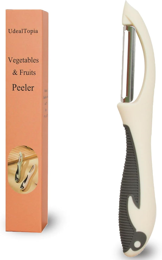 Stainless Steel Vegetable and Fruit Peeler, Swivel Straight Peeled Gadget for Kitchen - Ideal Carrot Cucumber Potato Peeler with Ergonomic, Non-Slip and Cute Handle (Ivory White)