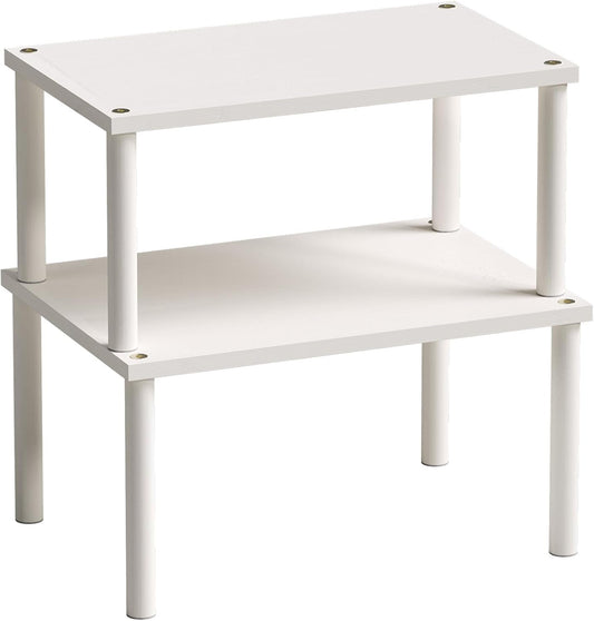 Cabinet Organizer Shelf(Set of 2),Kitchen Counter Shelves,Bamboo Spice Rack Countertop and Cabinet,Stackable Expandable,Medium,(White)