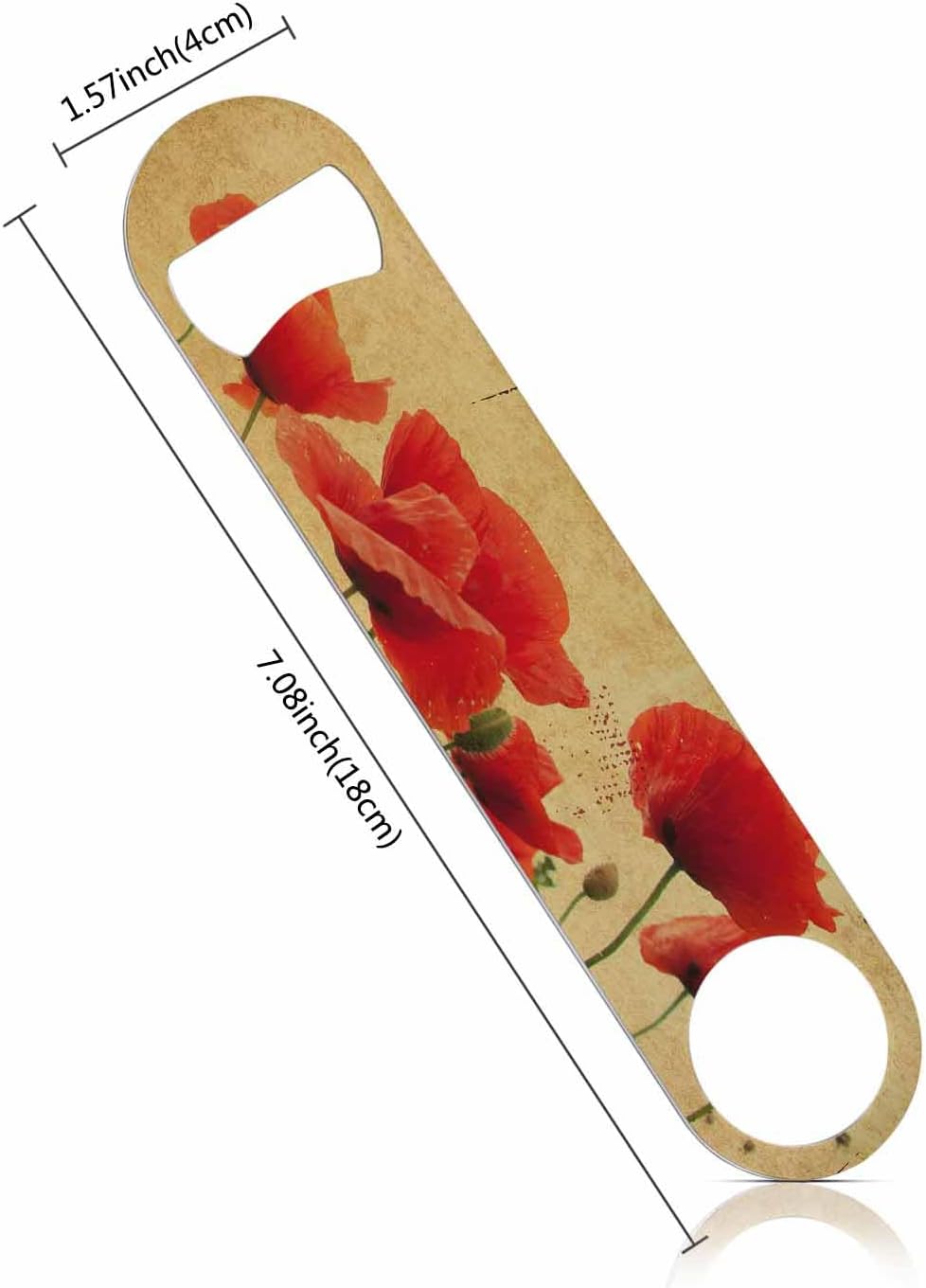 Red Poppies Flower Stainless Steel Bottle Opener Vintage Textures with Field Flower Rose Plant Nature Grass Flat Beer Bottle Opener Keychain for Home Kitchen Bar Restaurant Party Birthday Gift