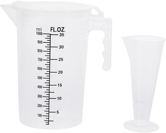 iplusmile 2Pcs Plastic Measuring Cups with Lids Liquid Measuring Jug Set 6.88X6.69X4.52 Inches Kitchen Tools for Motor Oil and Cooking
