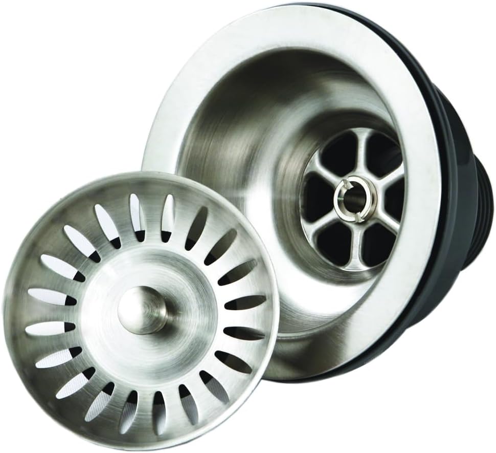 Houzer 190-9180 - 3-1/2 inch Stainless Steel Kitchen Sink Basket Strainer, Durable Food Catcher Stopper for Metal Kitchen Sink, Ideal for Filtering Waste and Preventing Clogs