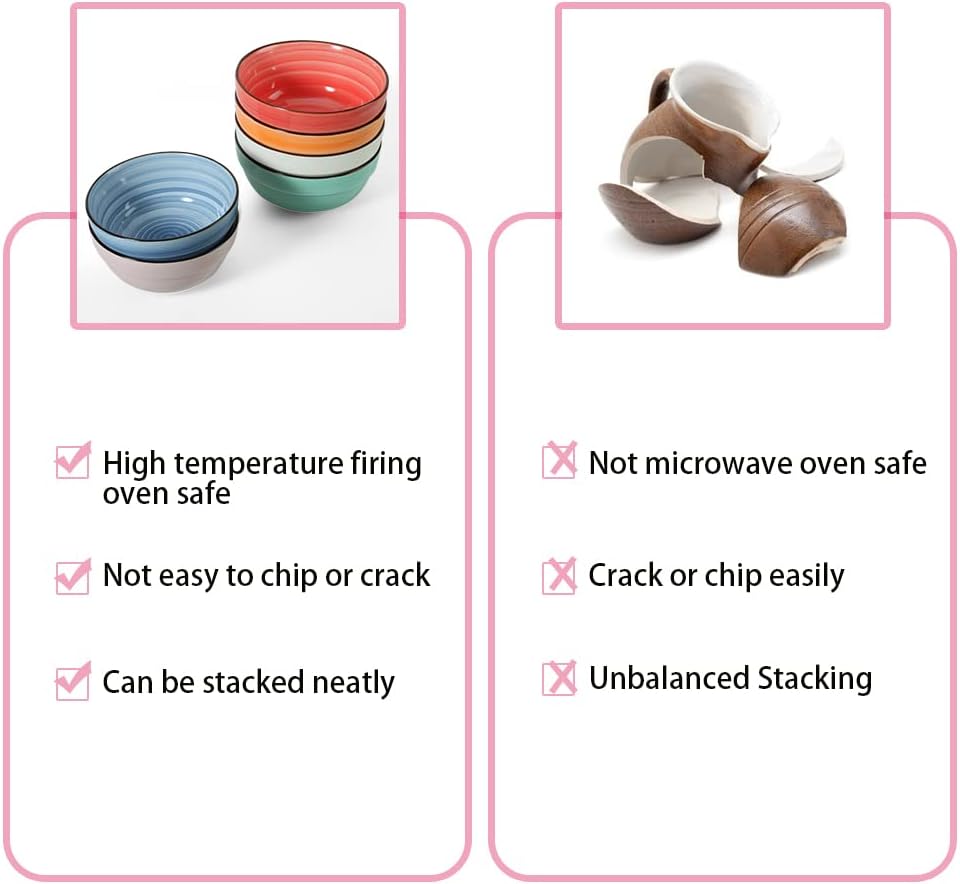 HAPPY KIT Ceramic Serving Bowls, 6 Inch Colorful Bowls for Kitchen, 24 Ounce Soup Bowls Set of 6, Dishwasher & Microwave Safe, Porcelain Bowls for Cereal Soup Rice Pasta Salad Oatmeal Soup