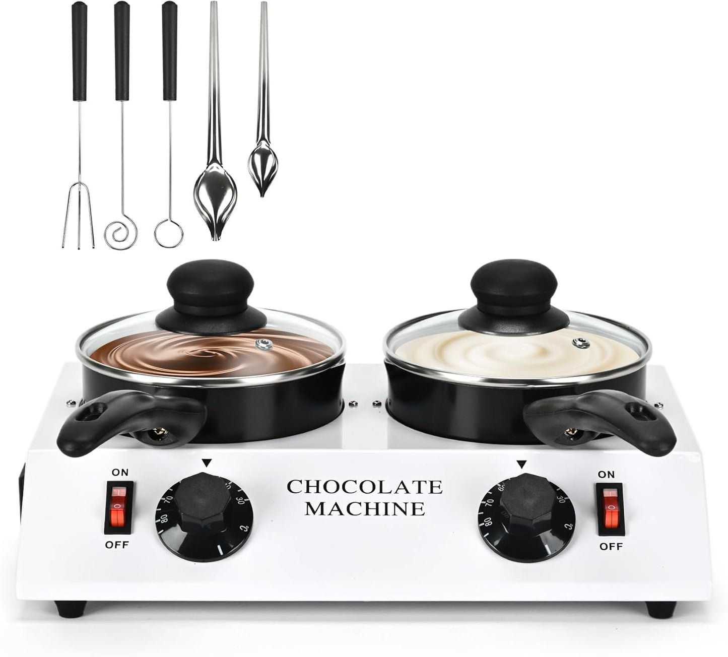 Electric Chocolate Melting Machine, Chocolate Warmers(2x1L Ceramic-Coated Pots, Chocolate Dipping Fork Spoons Set) Fast and Even Melting | PTC Heating| Temp Control, Ideal for Chocolate, Candy, Butter