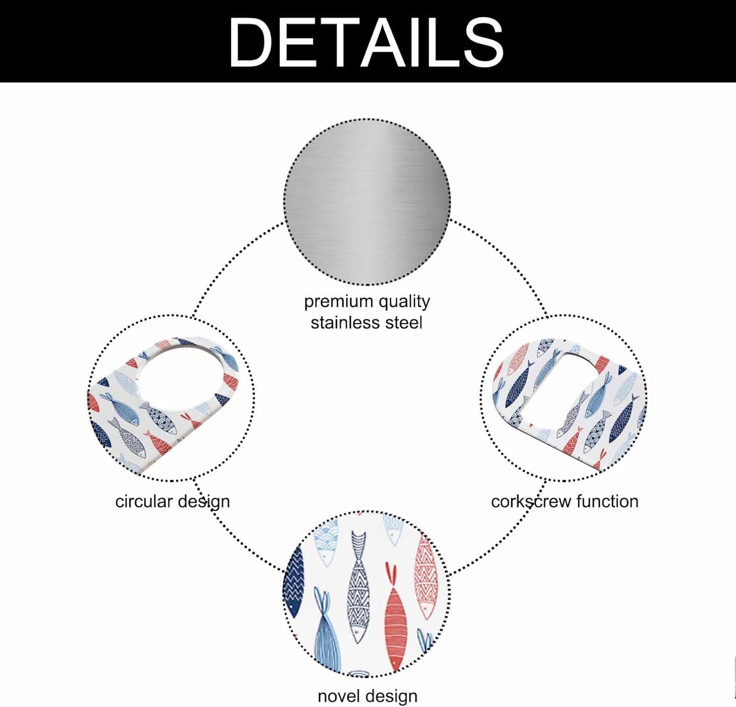 Fish Stainless Steel Bottle Opener Colorful Fishes Swimming Abstract Wildlife Blue Striped White Flat Beer Bottle Opener Keychain for Home Kitchen Bar Restaurant Party Birthday Gift