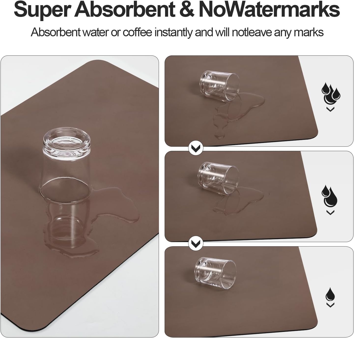 Dish Drying Mat for Kitchen Counter | Coffee Bar Mat for Countertops | Heat Resistant Drainer Mat with Non-slip Rubber Backed | Hide Stain Kitchen Absorbent Draining Mat | Brown 16"x20"