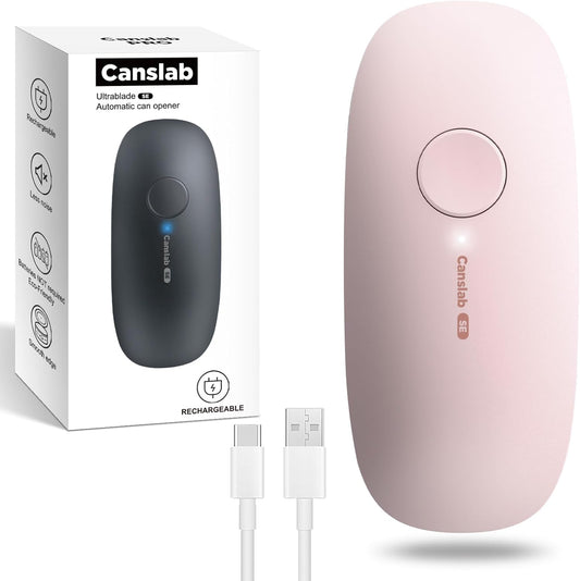 Ultrablde SE - USB Rechargeable Electric Can Opener for Kitchen for Seniors with Arthritis- Cordless Battery Powered Automatic, Side Cut, Smooth Edge, Handsfree, for Small or Large Cans, Pink