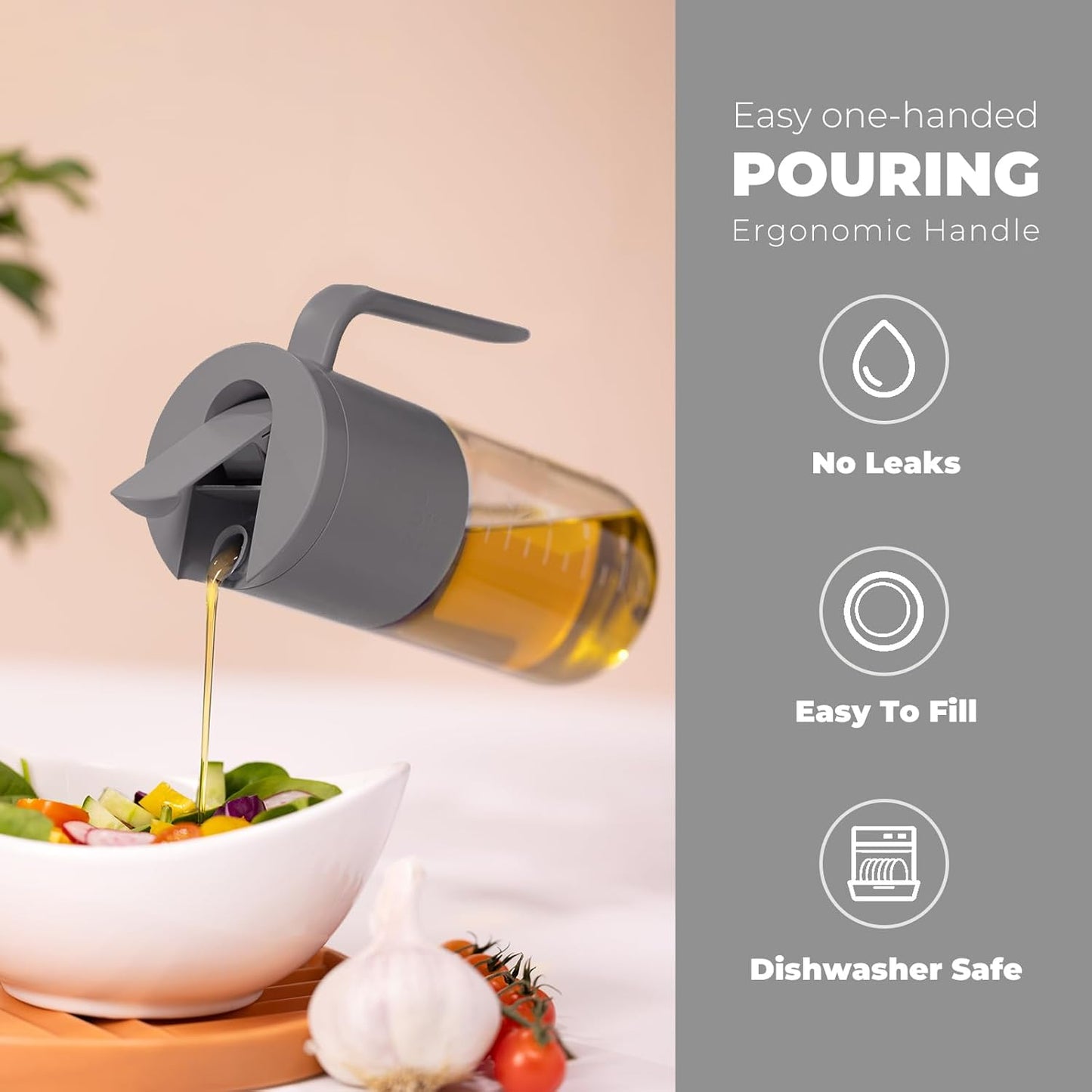 Zuutii Olive Oil Dispenser Bottle 18.6oz – Auto Flip Glass Vinegar Bottle with No-Drip Spout for Kitchen Cooking, Oil and Sauce Dispenser,Gray