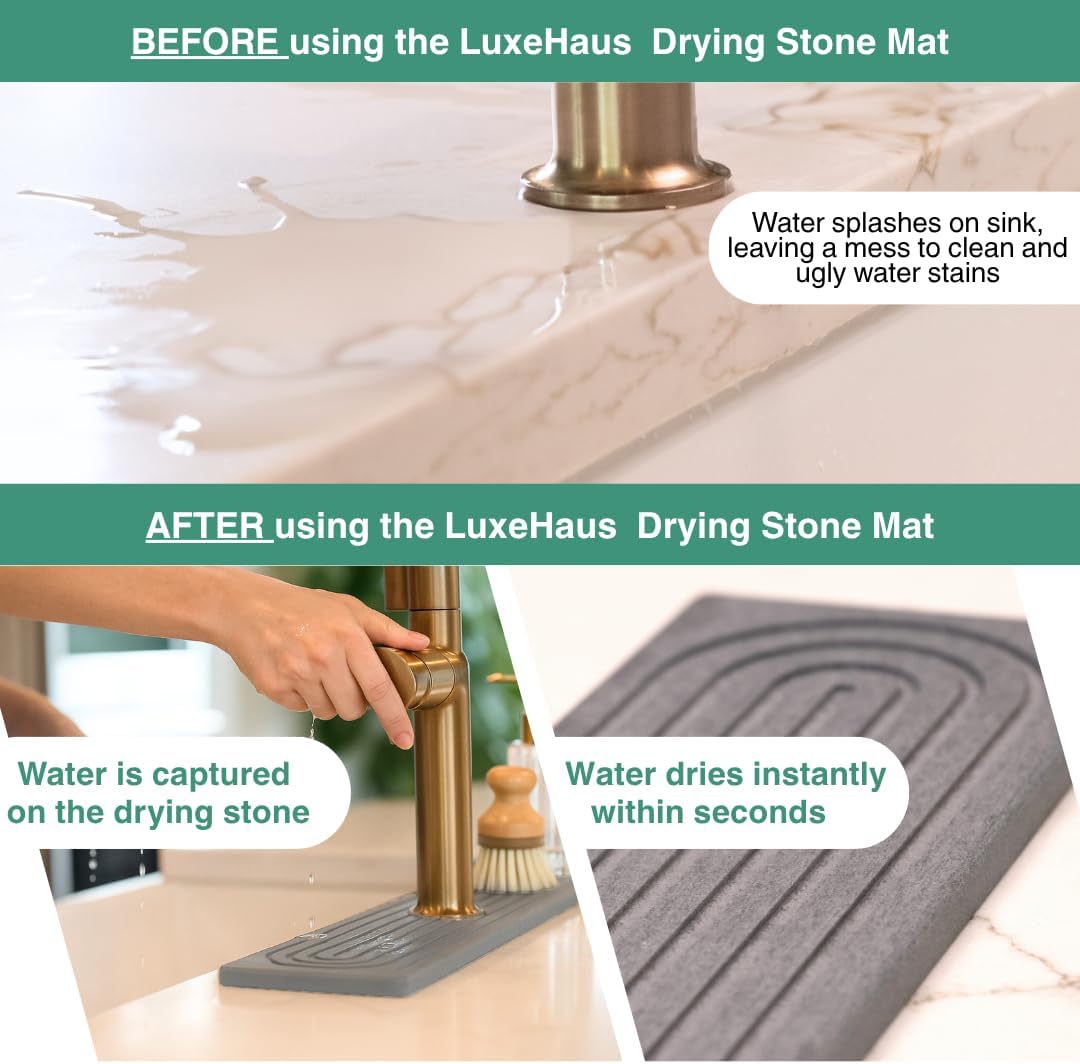 Drying Stone Faucet Mat for Kitchen Sink | Diatomite Sink Tray | Super Absorbent Quick Drying Stone Mat | Kitchen Tray for Counter | Faucet Splash Guard for Bathroom Counter (Dark Gray, 23.6" x 3.9")