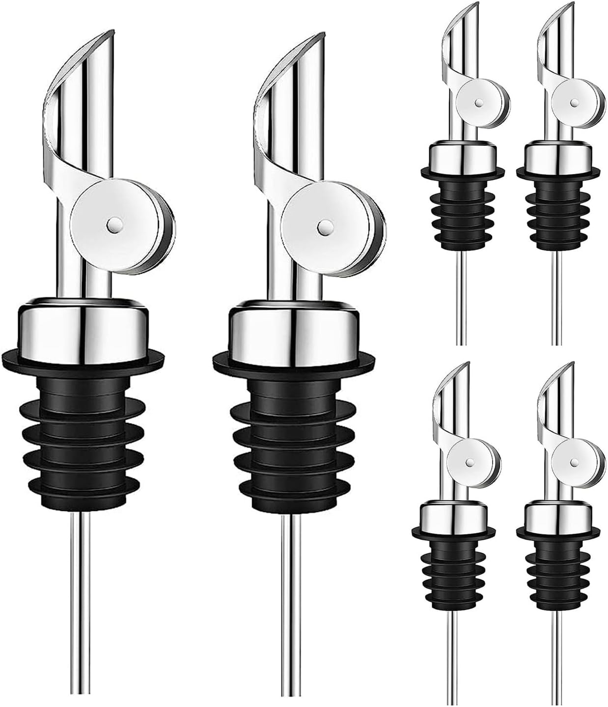 Pafusen 6 Pack Weighted Liquor Pour Spout, Auto Flip Olive Oil Dispenser Spout, Pour Spout for Liquor Bottles, Olive Oil Spout, Bottle Pourers for Alcohol Wine Syrup Home Bar Accessories Silver