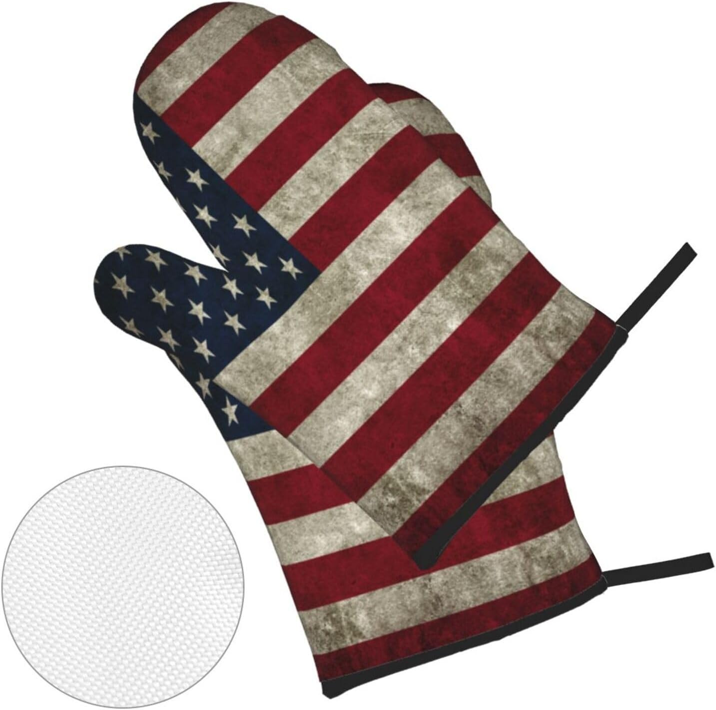 Retro American Flag Oven Mitts and Pot Holders Sets of 4 High Heat Resistant Oven Mitts with Oven Gloves and Hot Pads Polyester Potholders for Kitchen Baking Grilling Non-Slip Cooking Mitts