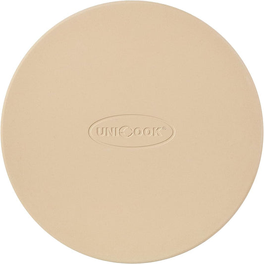 Unicook Small Pizza Stone 10.25 Inch for Oven and Grill, Round Baking Stone, Thermal Shock Resistant Cordierite Oven Pan with Plastic Dough Scraper, Ideal for Cooking Pizza, Bread
