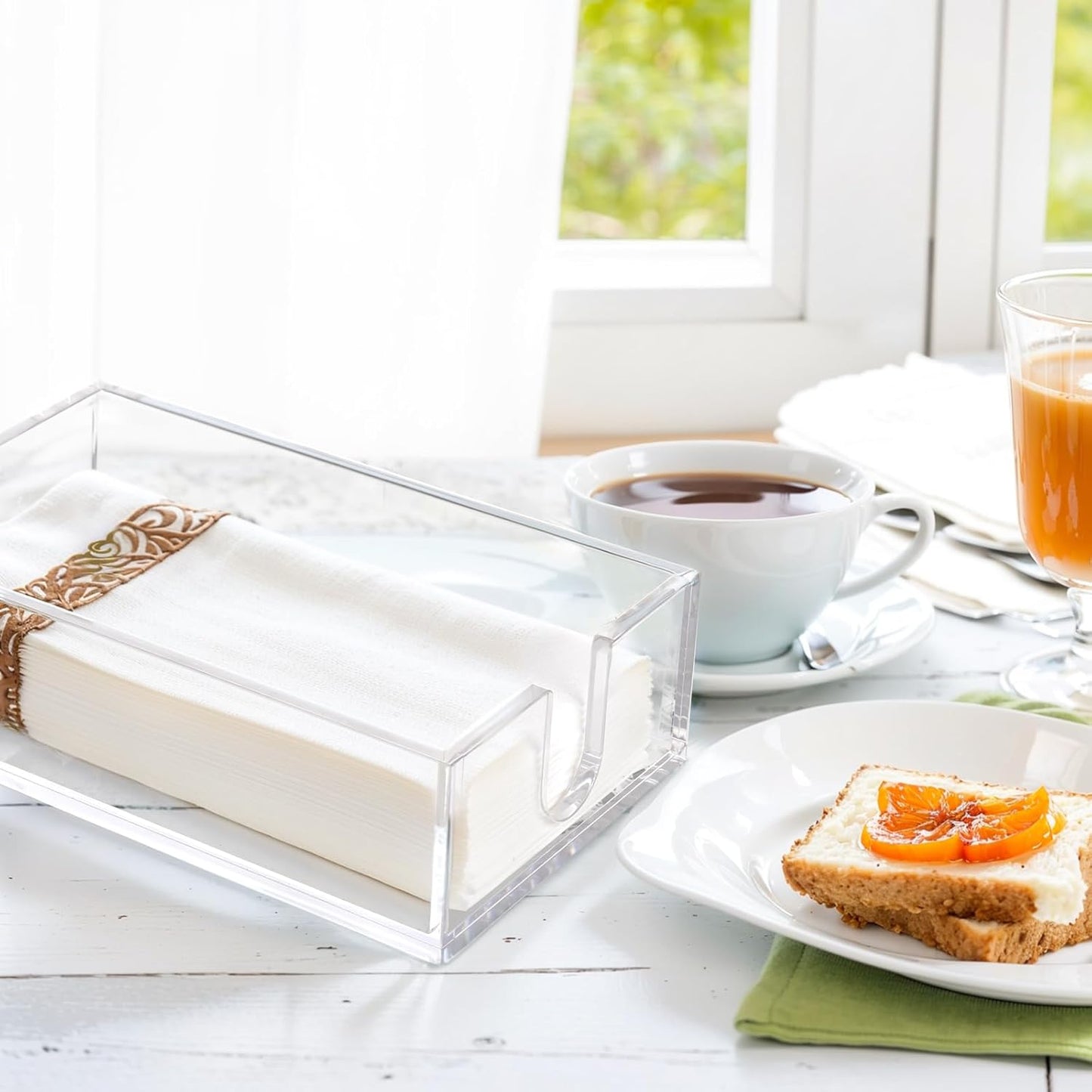 Rubtlamp 2Pcs Acrylic Napkin Holder Bathroom - 0.27Inch Thickness Clear Acrylic Guest Towel Holder - Hand Towel Tray for Kitchen, Parties, Weddings, Party, Hotel, Restaurant（Clear, 9”X5.5”X2.5”）