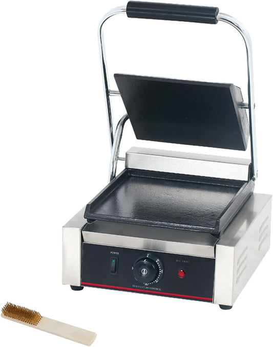 Commercial Panini Press With Grooved Grill Sandwich Maker Machine Electric Contact Grill Single (Single Smooth Top&Bottom)
